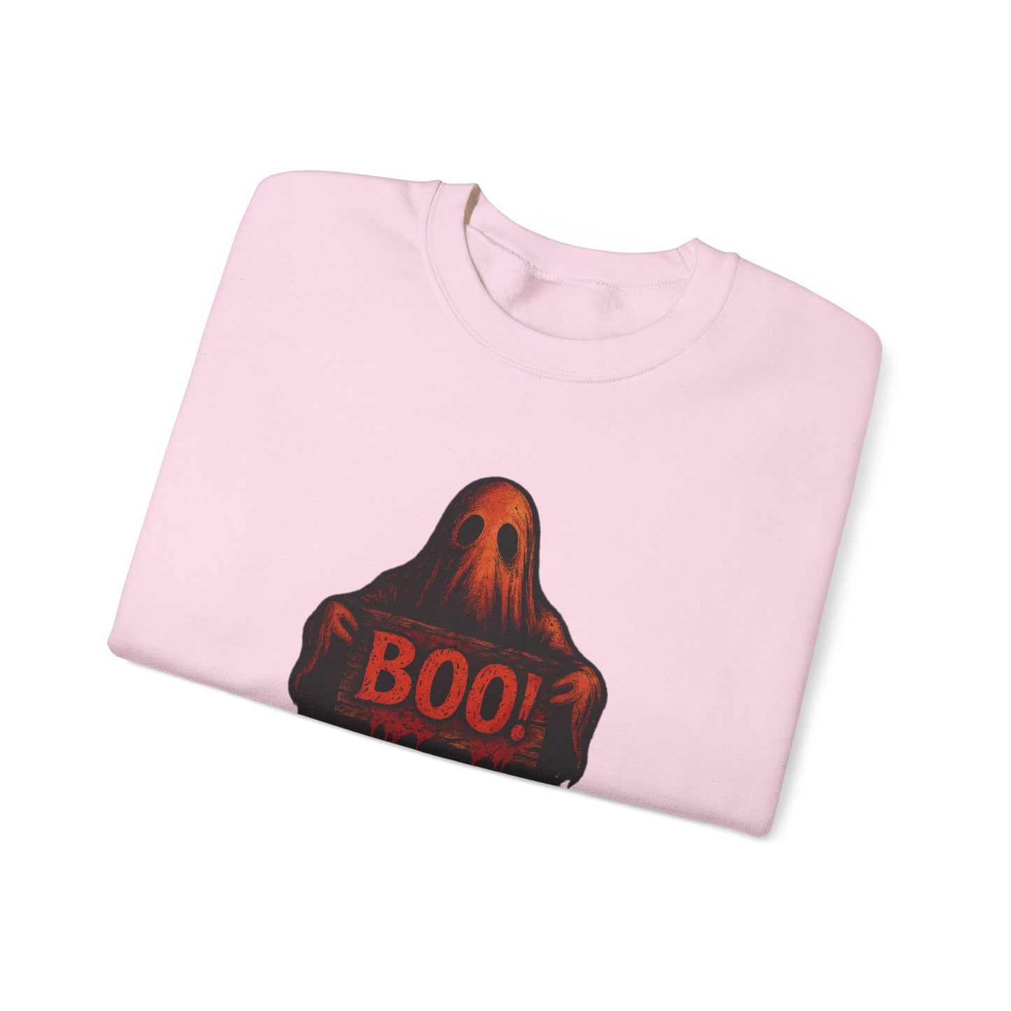 Halloween Ghost Sweatshirt, Spooky Boo Ghost with Sign, Trick or Treat Apparel, Ghostly Halloween Shirt, Fun Fall Shirt