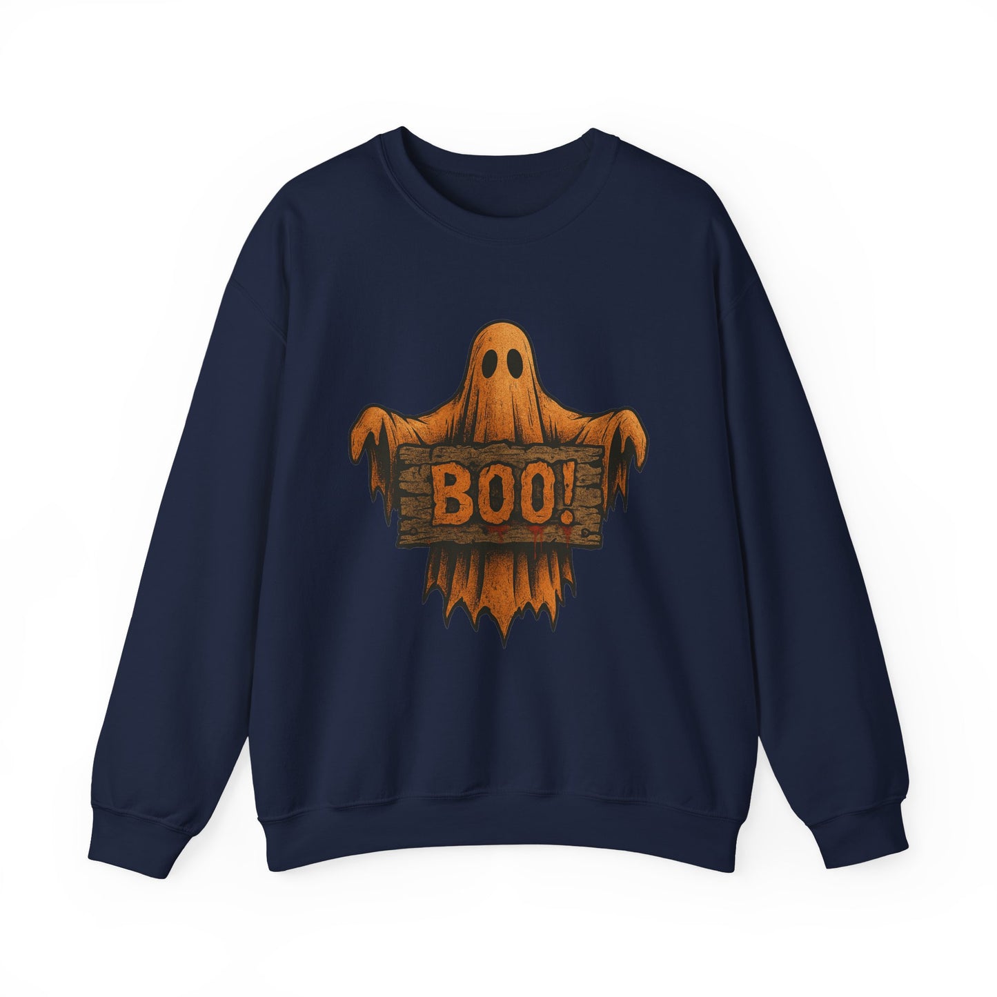 Halloween Boo Ghost Sweatshirt, Spooky Ghost with Wooden Sign, Trick or Treat Shirt, Cute Halloween Apparel, Fall Shirt