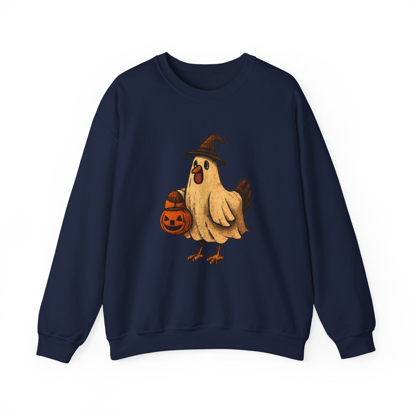 Halloween Chicken Sweatshirt, Cute Bird in Witch Hat Shirt, Trick or Treat Pumpkin Shirt, Funny Halloween Apparel for Bird Lovers