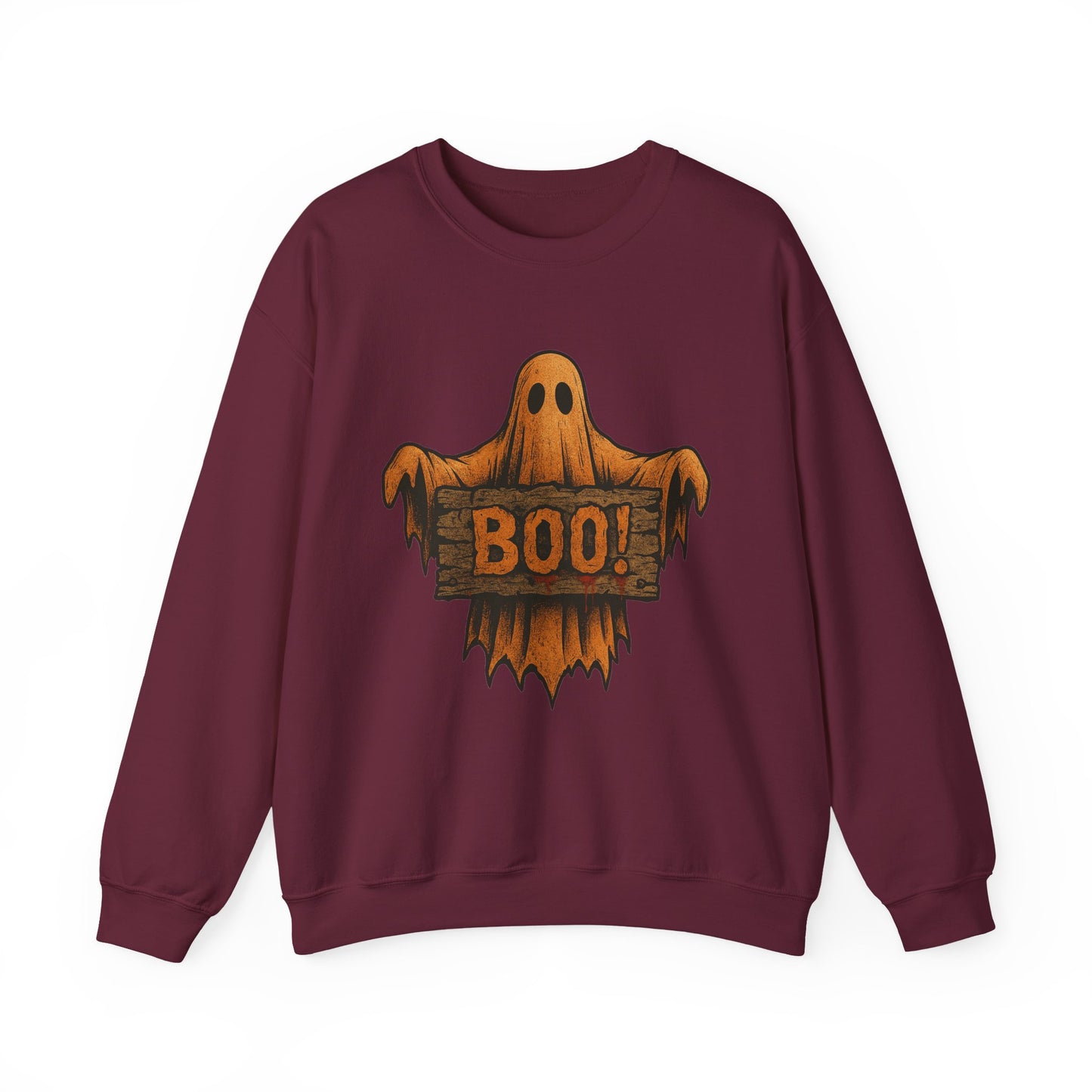 Halloween Boo Ghost Sweatshirt, Spooky Ghost with Wooden Sign, Trick or Treat Shirt, Cute Halloween Apparel, Fall Shirt