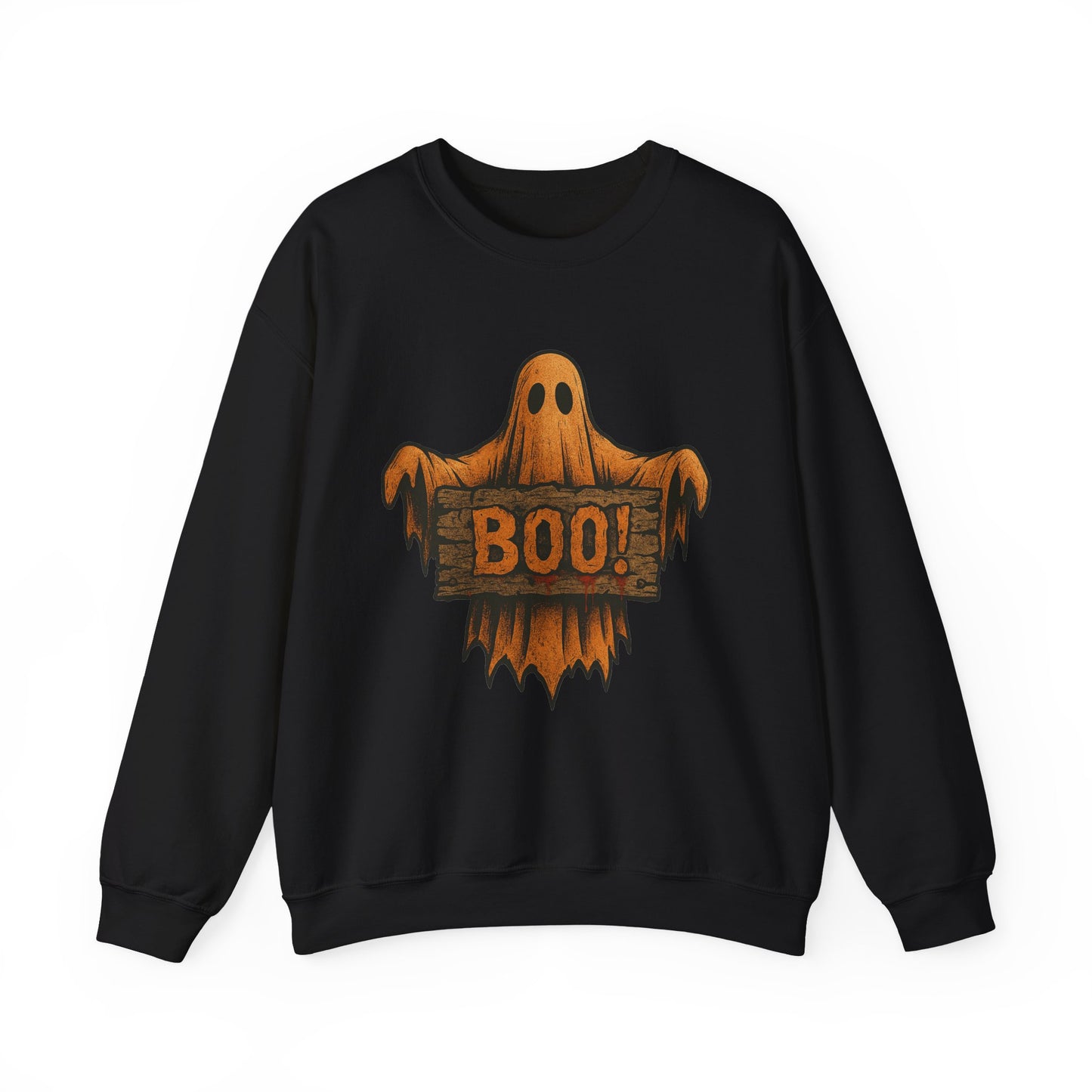 Halloween Boo Ghost Sweatshirt, Spooky Ghost with Wooden Sign, Trick or Treat Shirt, Cute Halloween Apparel, Fall Shirt