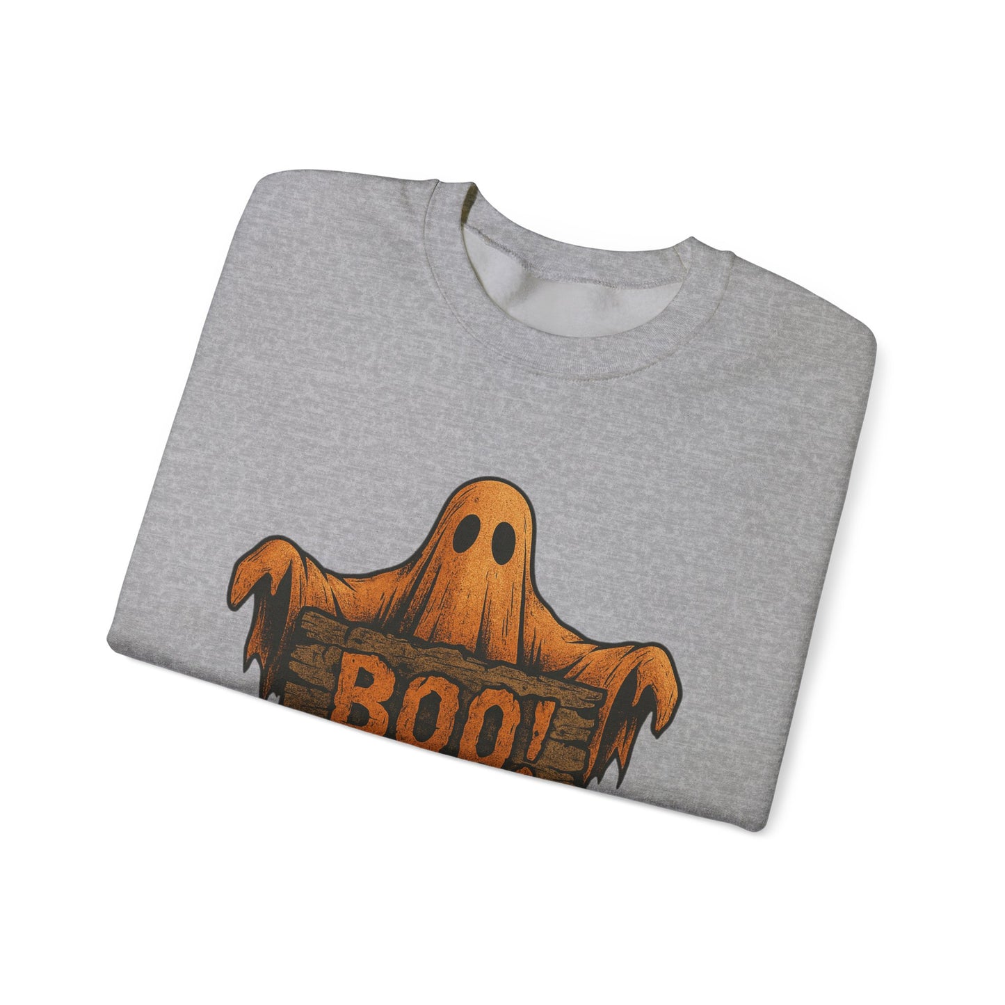 Halloween Boo Ghost Sweatshirt, Spooky Ghost with Wooden Sign, Trick or Treat Shirt, Cute Halloween Apparel, Fall Shirt