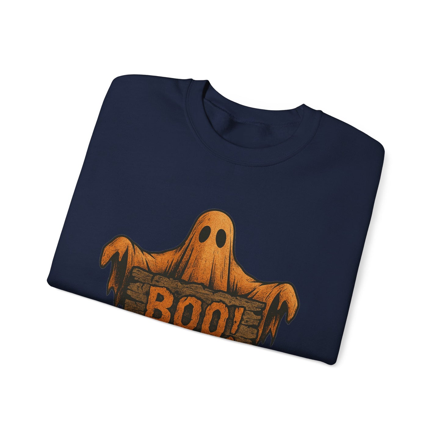 Halloween Boo Ghost Sweatshirt, Spooky Ghost with Wooden Sign, Trick or Treat Shirt, Cute Halloween Apparel, Fall Shirt