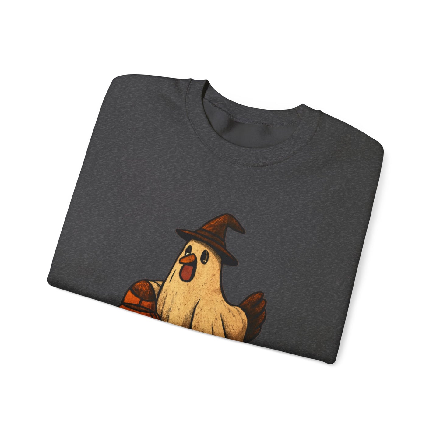 Halloween Chicken Sweatshirt, Cute Bird in Witch Hat Shirt, Trick or Treat Pumpkin Shirt, Funny Halloween Apparel for Bird Lovers