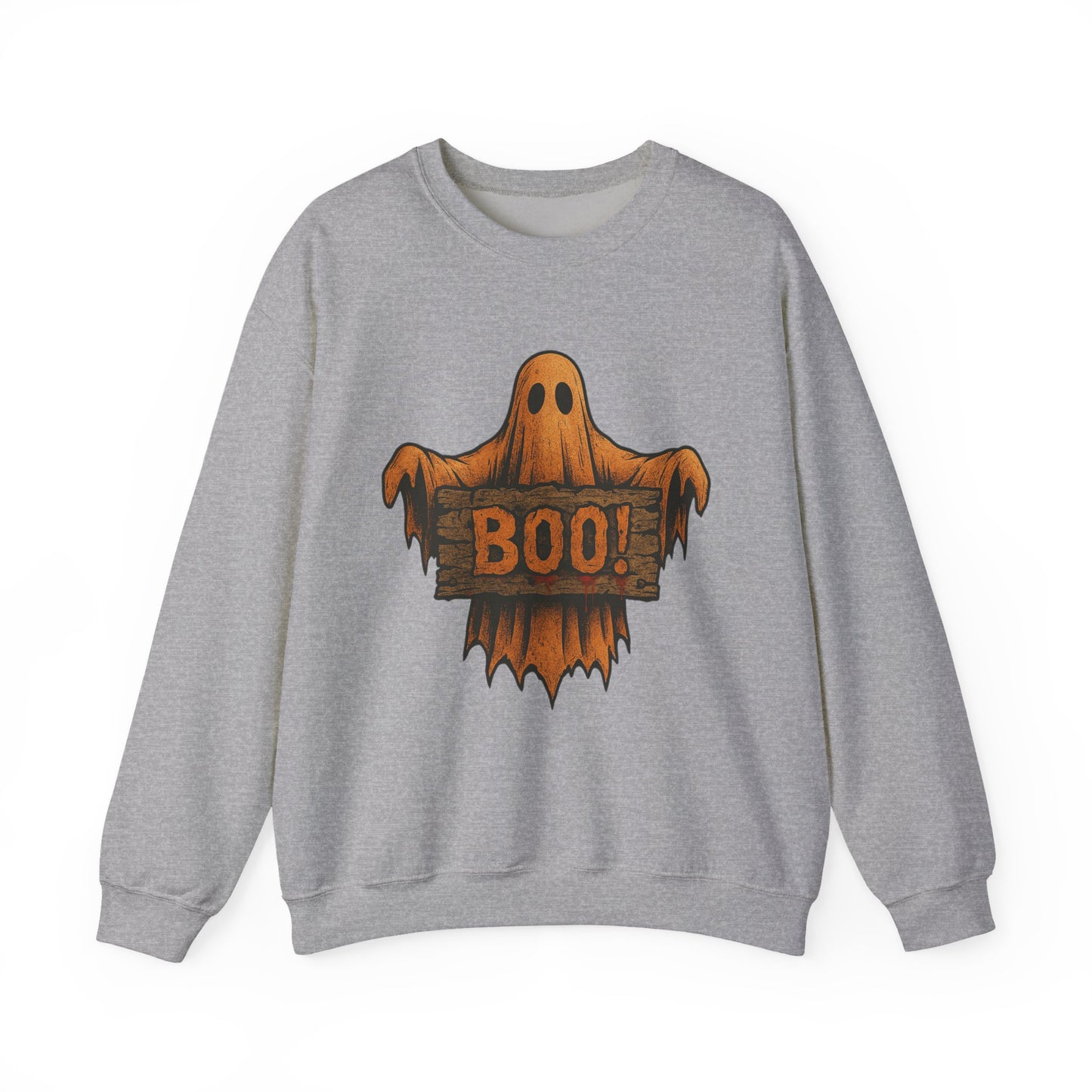 Halloween Boo Ghost Sweatshirt, Spooky Ghost with Wooden Sign, Trick or Treat Shirt, Cute Halloween Apparel, Fall Shirt