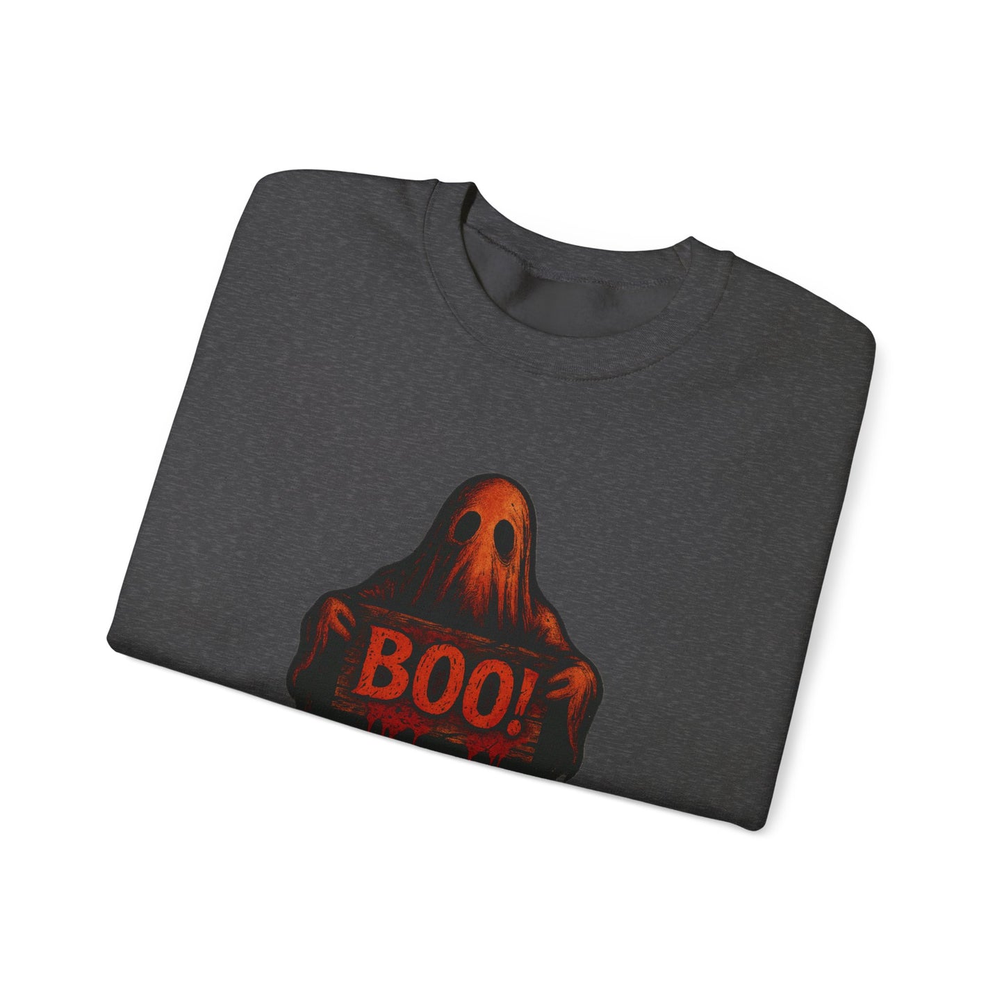 Halloween Ghost Sweatshirt, Spooky Boo Ghost with Sign, Trick or Treat Apparel, Ghostly Halloween Shirt, Fun Fall Shirt