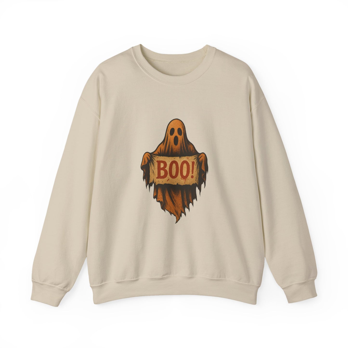 Spooky Boo Ghost Sweatshirt, Halloween Ghost with Boo Sign, Ghostly Halloween Apparel, Trick or Treat Shirt, Fun Halloween Shirt