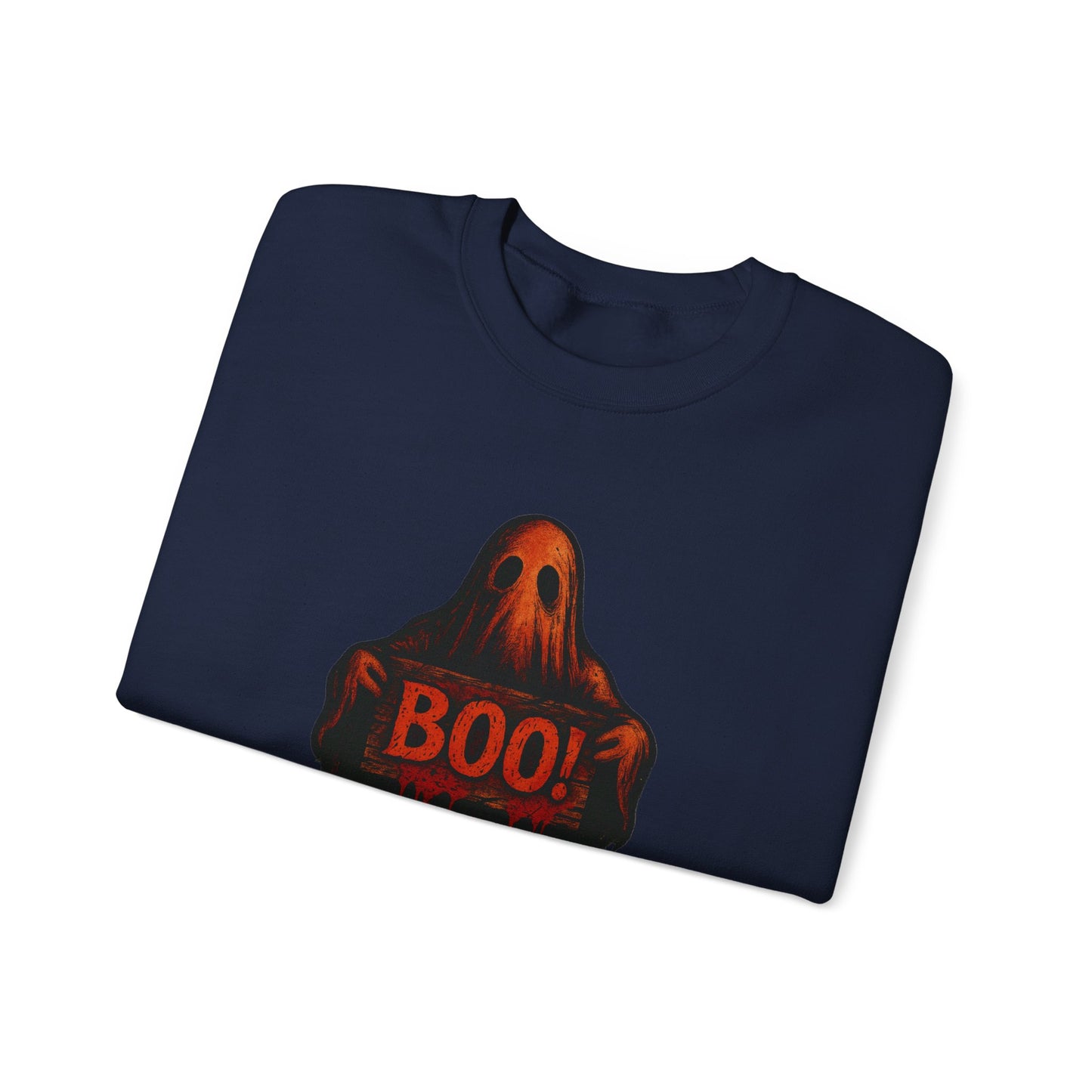 Halloween Ghost Sweatshirt, Spooky Boo Ghost with Sign, Trick or Treat Apparel, Ghostly Halloween Shirt, Fun Fall Shirt
