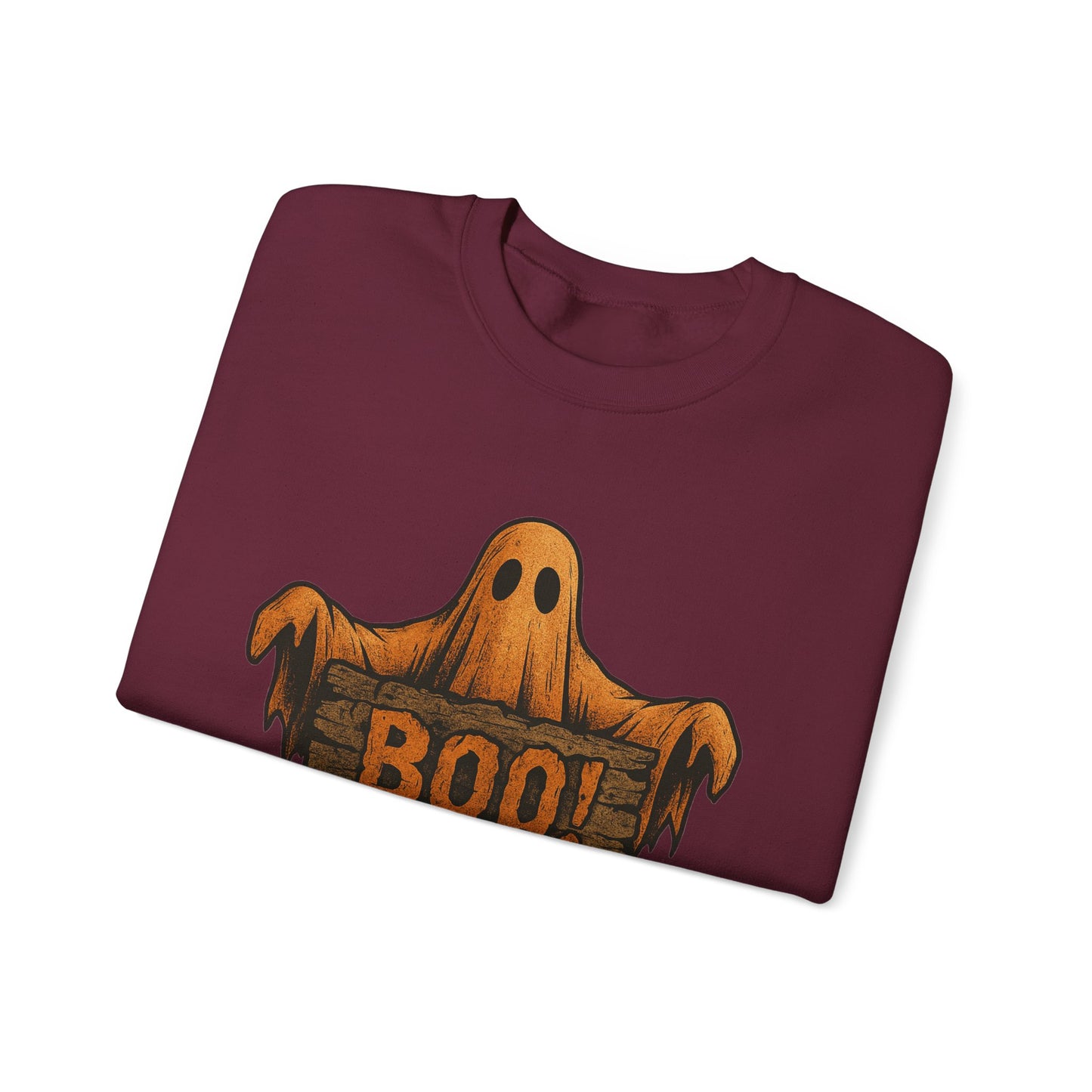 Halloween Boo Ghost Sweatshirt, Spooky Ghost with Wooden Sign, Trick or Treat Shirt, Cute Halloween Apparel, Fall Shirt
