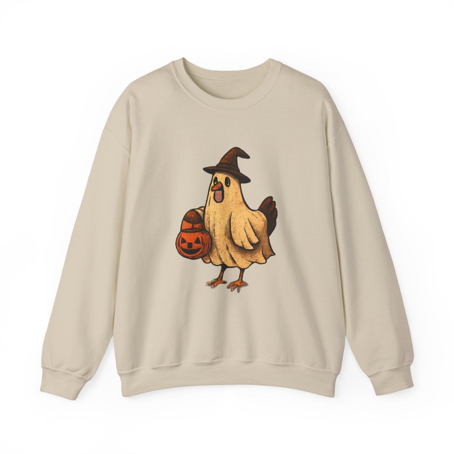 Halloween Chicken Sweatshirt, Cute Bird in Witch Hat Shirt, Trick or Treat Pumpkin Shirt, Funny Halloween Apparel for Bird Lovers