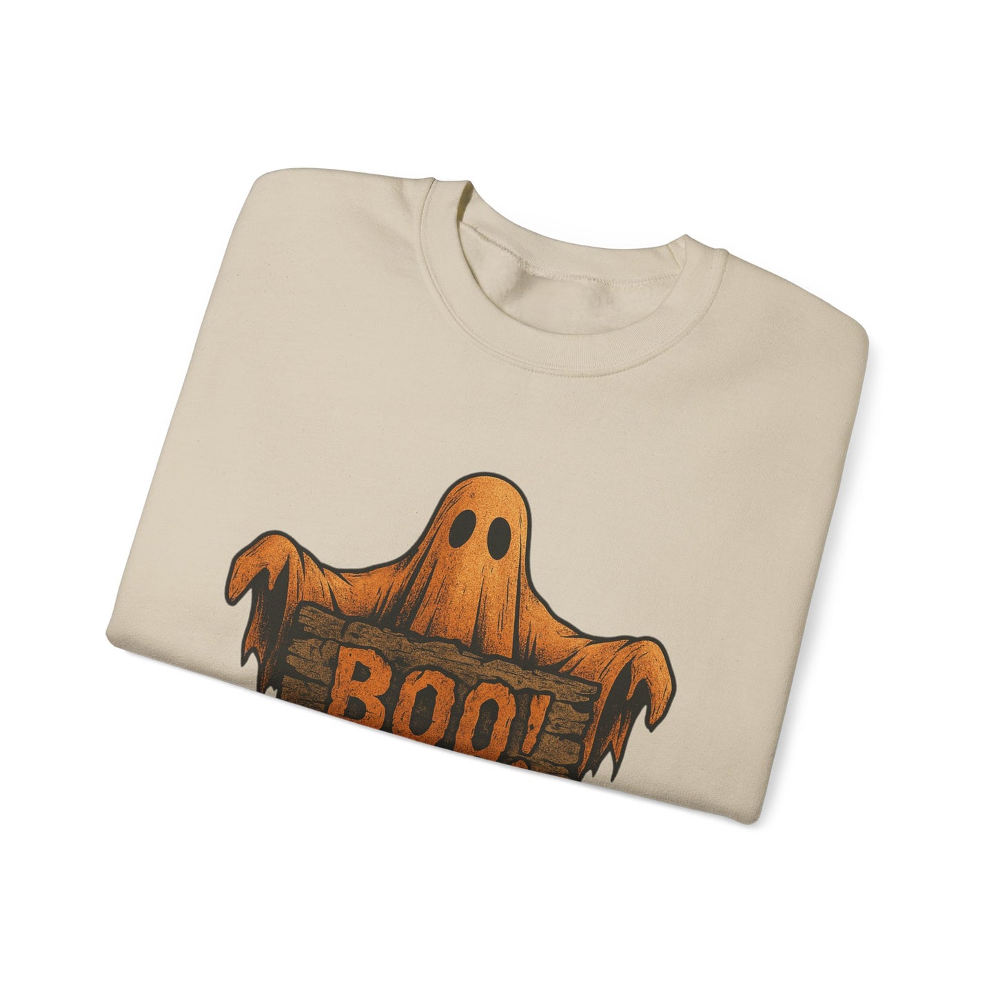 Halloween Boo Ghost Sweatshirt, Spooky Ghost with Wooden Sign, Trick or Treat Shirt, Cute Halloween Apparel, Fall Shirt