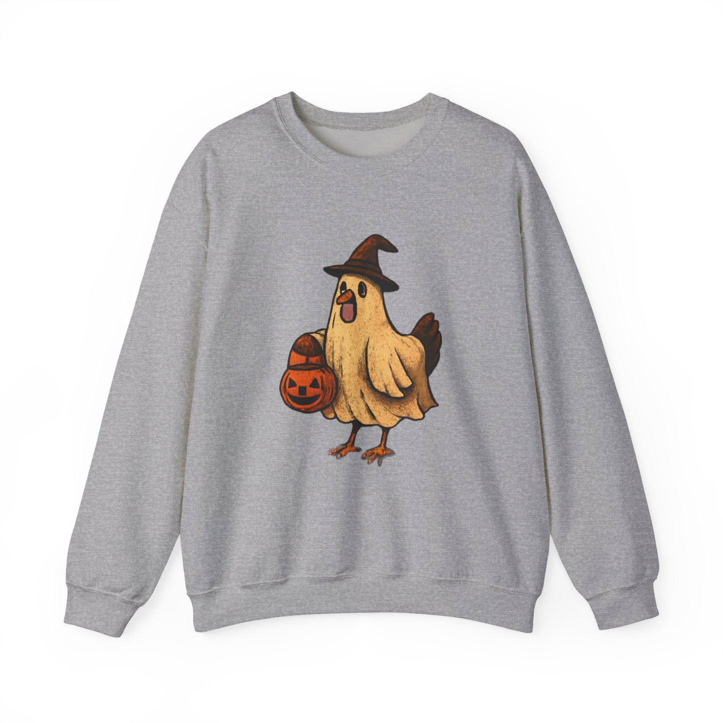 Halloween Chicken Sweatshirt, Cute Bird in Witch Hat Shirt, Trick or Treat Pumpkin Shirt, Funny Halloween Apparel for Bird Lovers