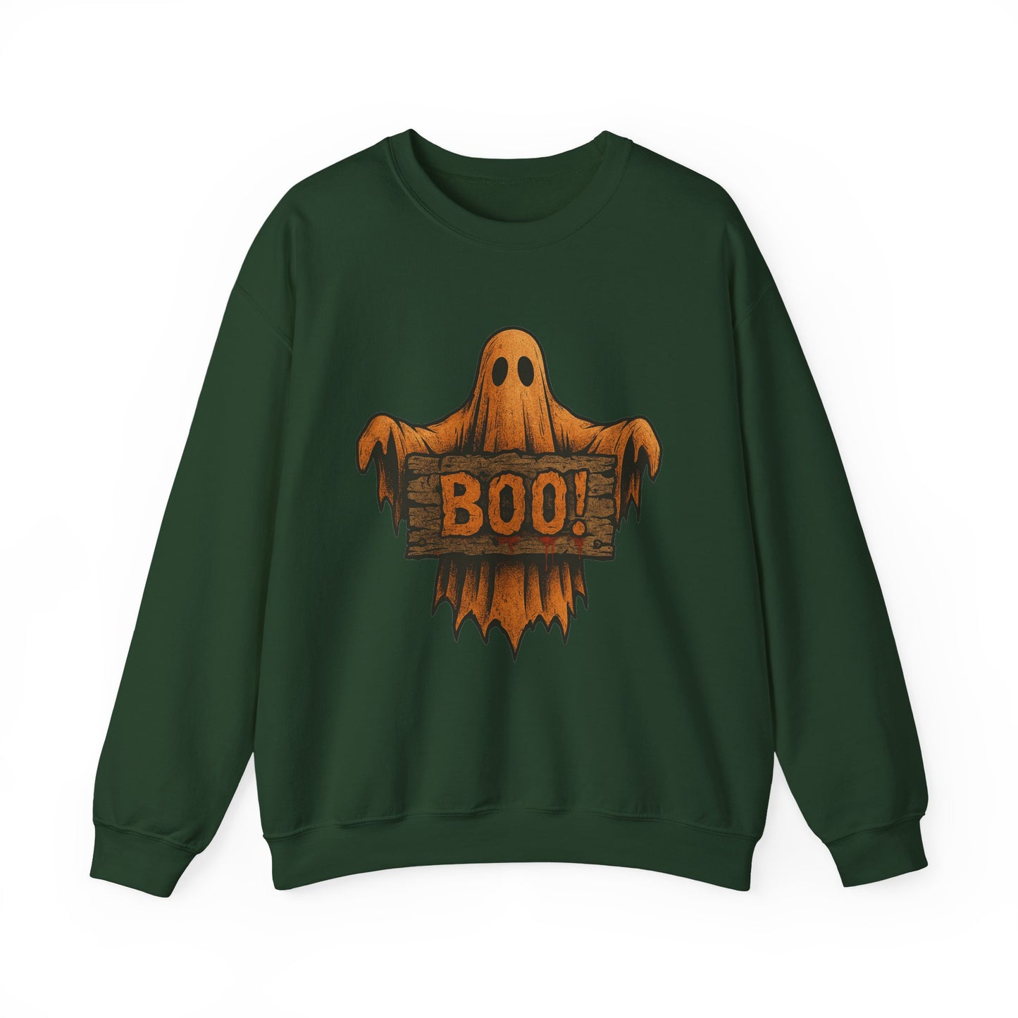 Halloween Boo Ghost Sweatshirt, Spooky Ghost with Wooden Sign, Trick or Treat Shirt, Cute Halloween Apparel, Fall Shirt