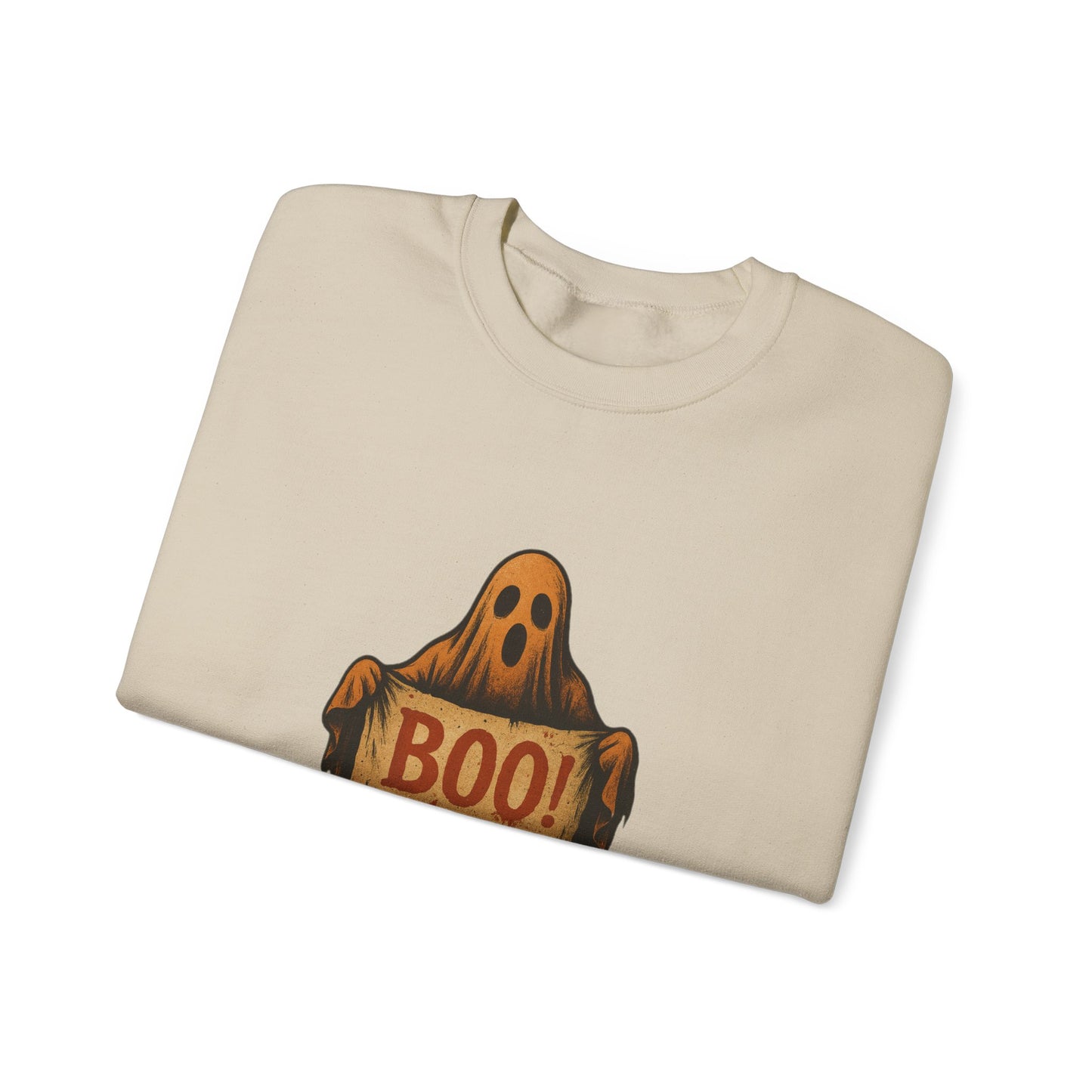 Spooky Boo Ghost Sweatshirt, Halloween Ghost with Boo Sign, Ghostly Halloween Apparel, Trick or Treat Shirt, Fun Halloween Shirt