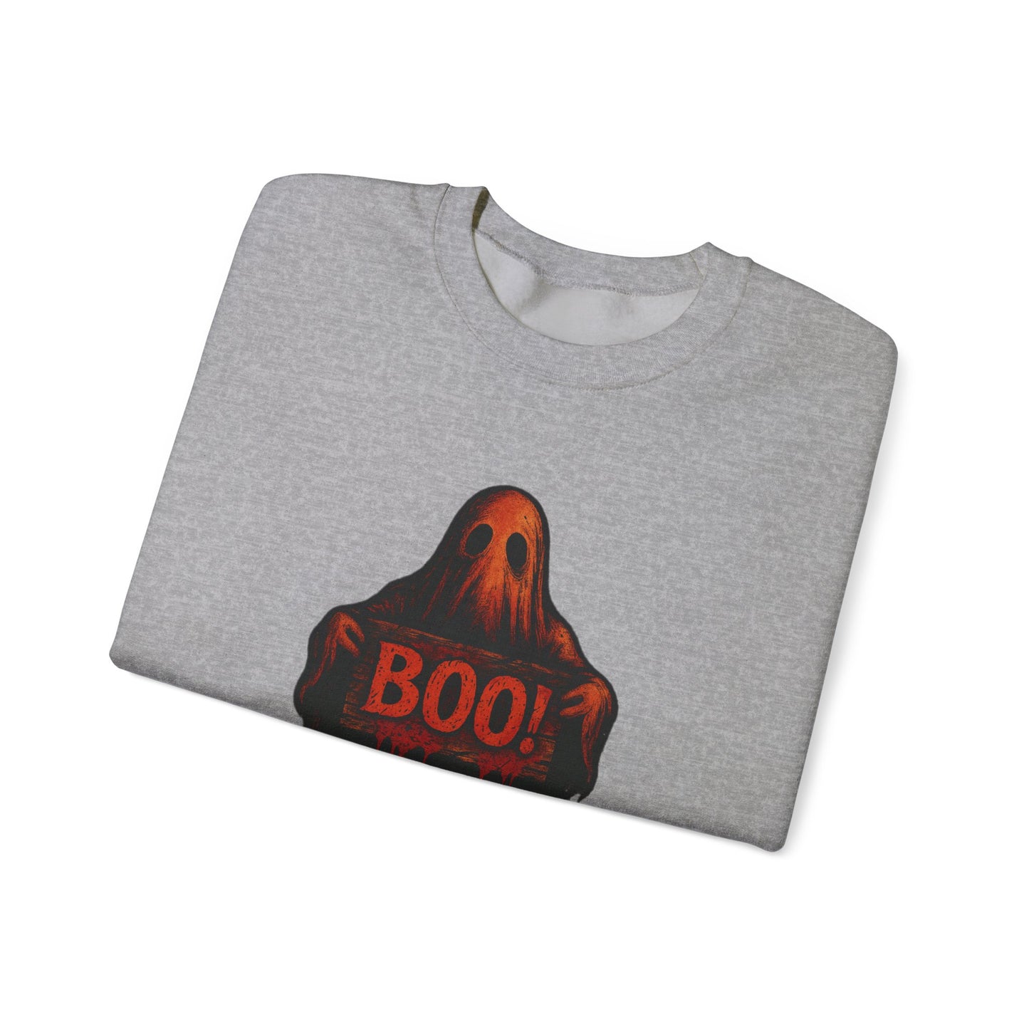 Halloween Ghost Sweatshirt, Spooky Boo Ghost with Sign, Trick or Treat Apparel, Ghostly Halloween Shirt, Fun Fall Shirt