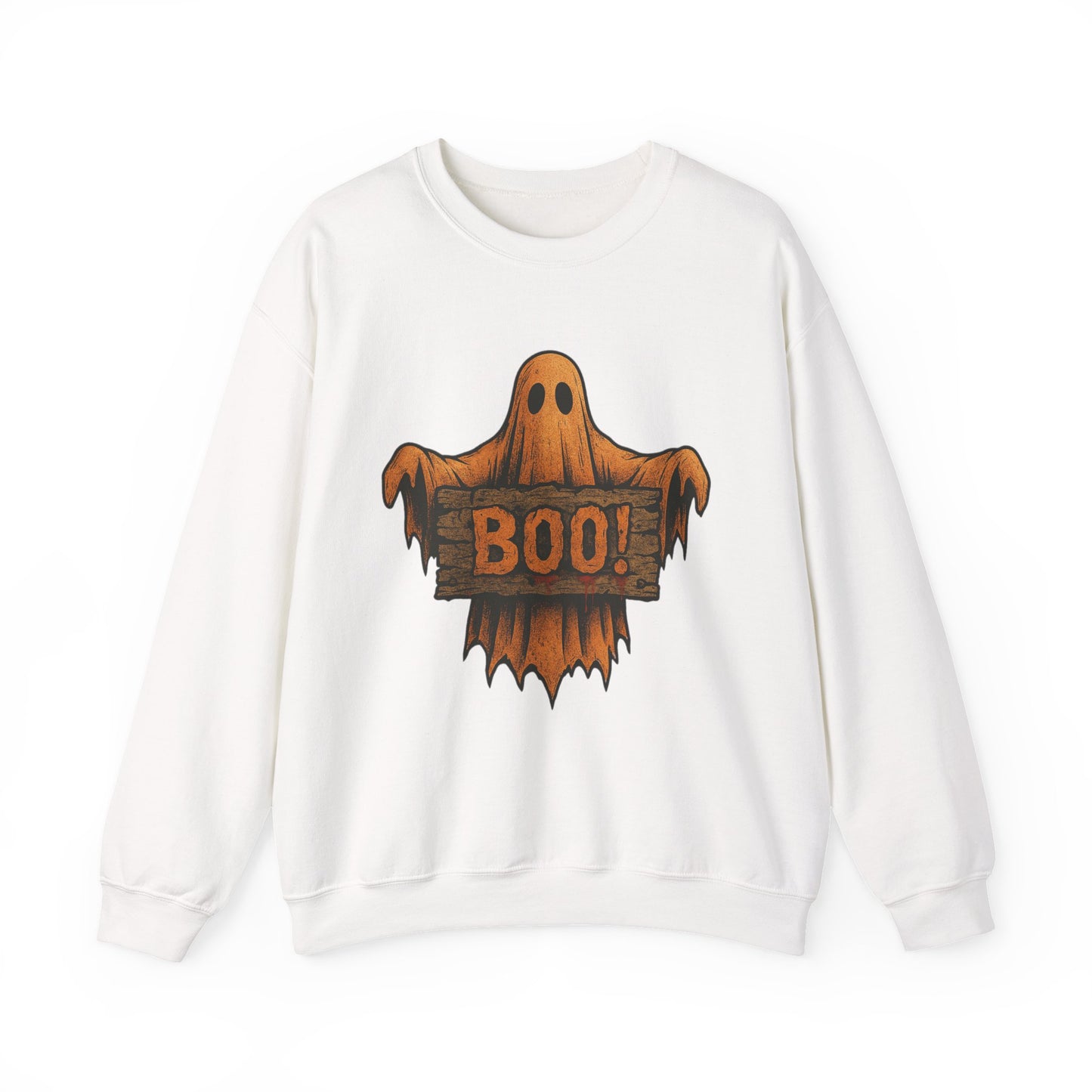 Halloween Boo Ghost Sweatshirt, Spooky Ghost with Wooden Sign, Trick or Treat Shirt, Cute Halloween Apparel, Fall Shirt