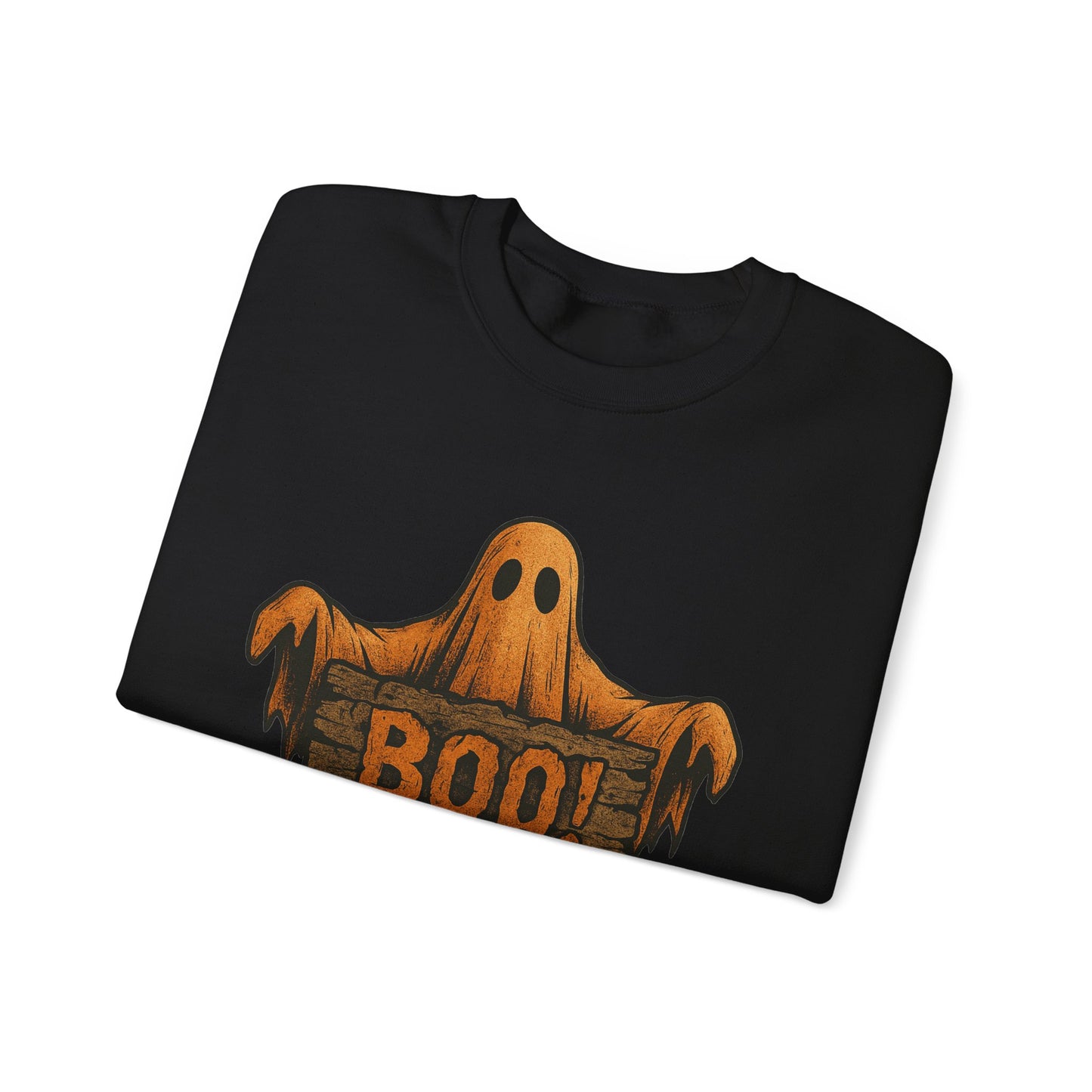 Halloween Boo Ghost Sweatshirt, Spooky Ghost with Wooden Sign, Trick or Treat Shirt, Cute Halloween Apparel, Fall Shirt