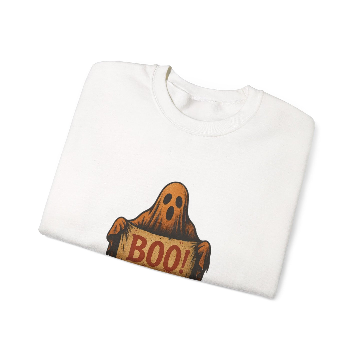 Spooky Boo Ghost Sweatshirt, Halloween Ghost with Boo Sign, Ghostly Halloween Apparel, Trick or Treat Shirt, Fun Halloween Shirt