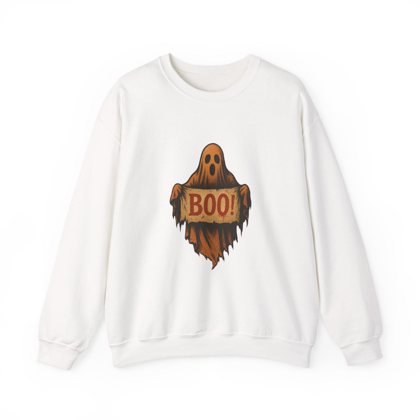 Spooky Boo Ghost Sweatshirt, Halloween Ghost with Boo Sign, Ghostly Halloween Apparel, Trick or Treat Shirt, Fun Halloween Shirt