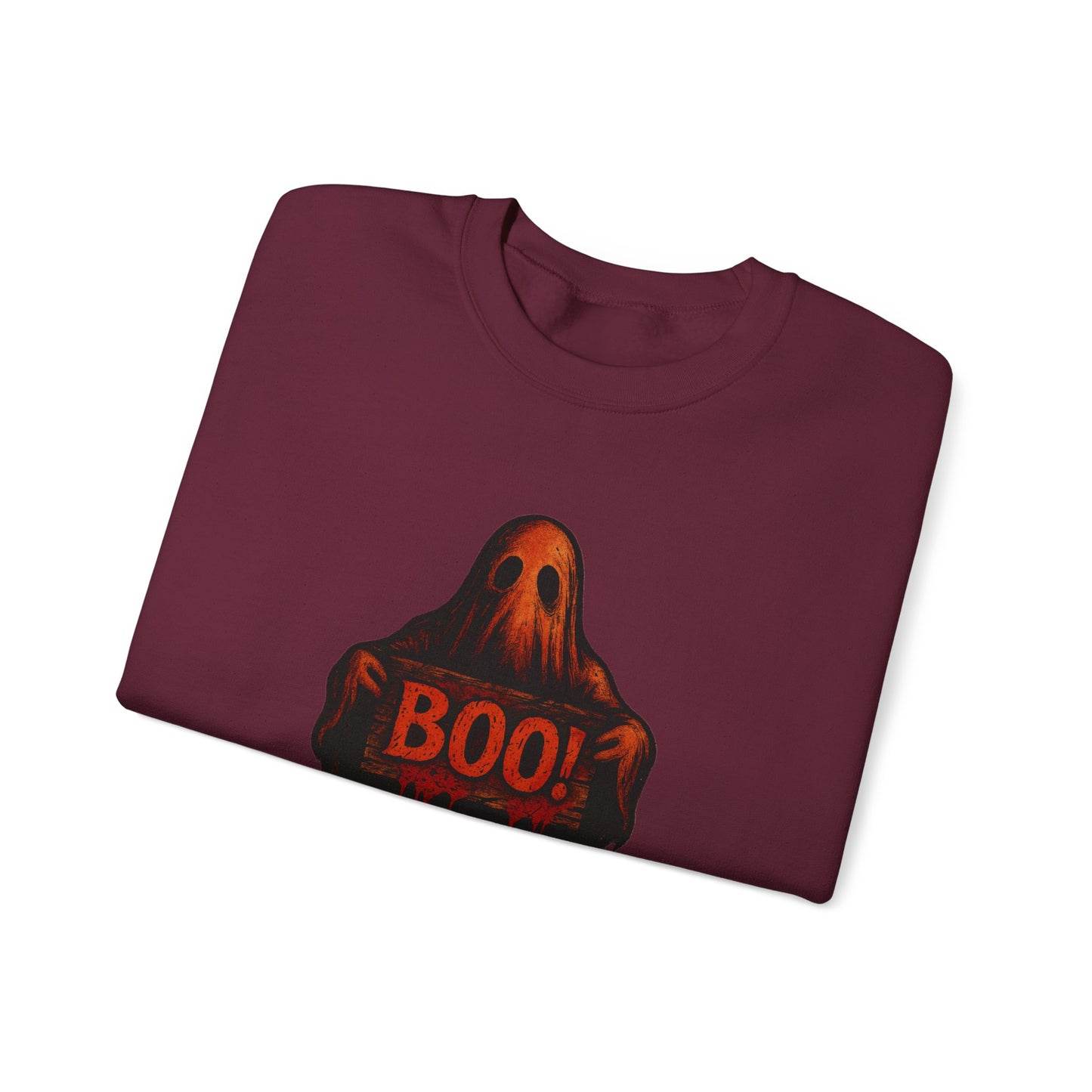 Halloween Ghost Sweatshirt, Spooky Boo Ghost with Sign, Trick or Treat Apparel, Ghostly Halloween Shirt, Fun Fall Shirt