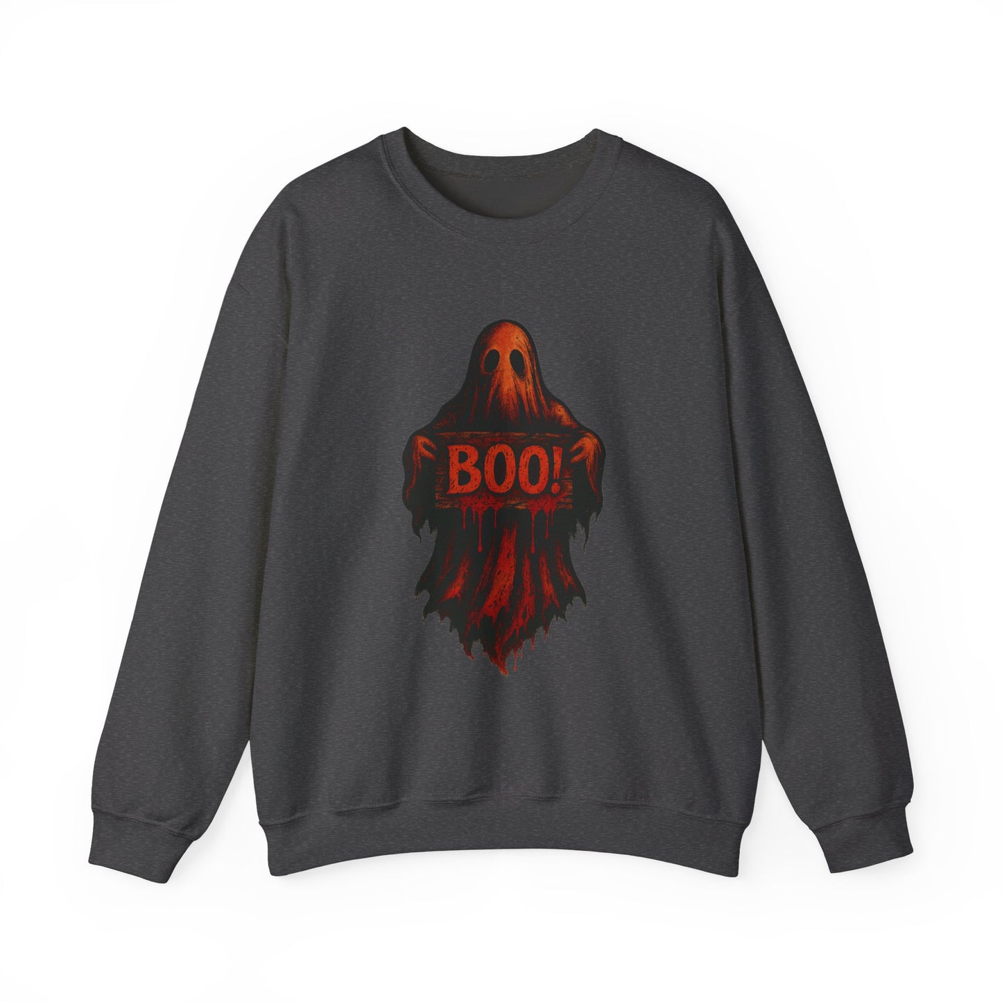Halloween Ghost Sweatshirt, Spooky Boo Ghost with Sign, Trick or Treat Apparel, Ghostly Halloween Shirt, Fun Fall Shirt