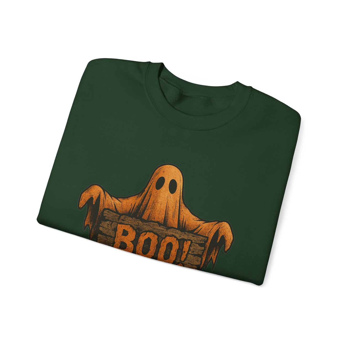 Halloween Boo Ghost Sweatshirt, Spooky Ghost with Wooden Sign, Trick or Treat Shirt, Cute Halloween Apparel, Fall Shirt