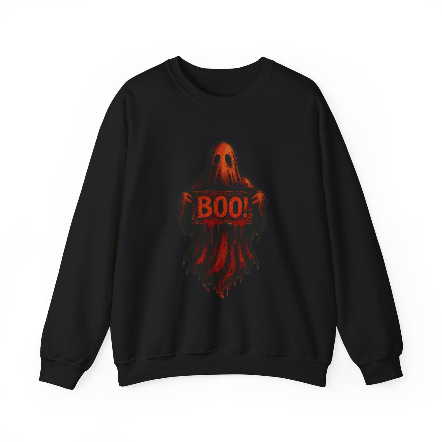 Halloween Ghost Sweatshirt, Spooky Boo Ghost with Sign, Trick or Treat Apparel, Ghostly Halloween Shirt, Fun Fall Shirt