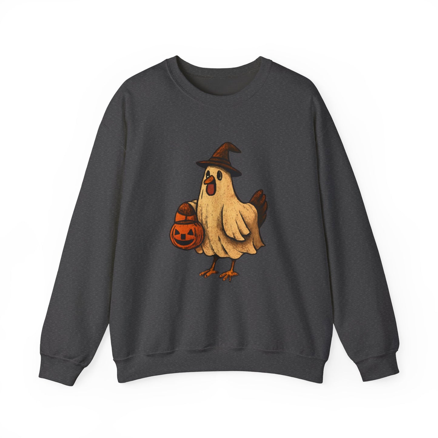 Halloween Chicken Sweatshirt, Cute Bird in Witch Hat Shirt, Trick or Treat Pumpkin Shirt, Funny Halloween Apparel for Bird Lovers