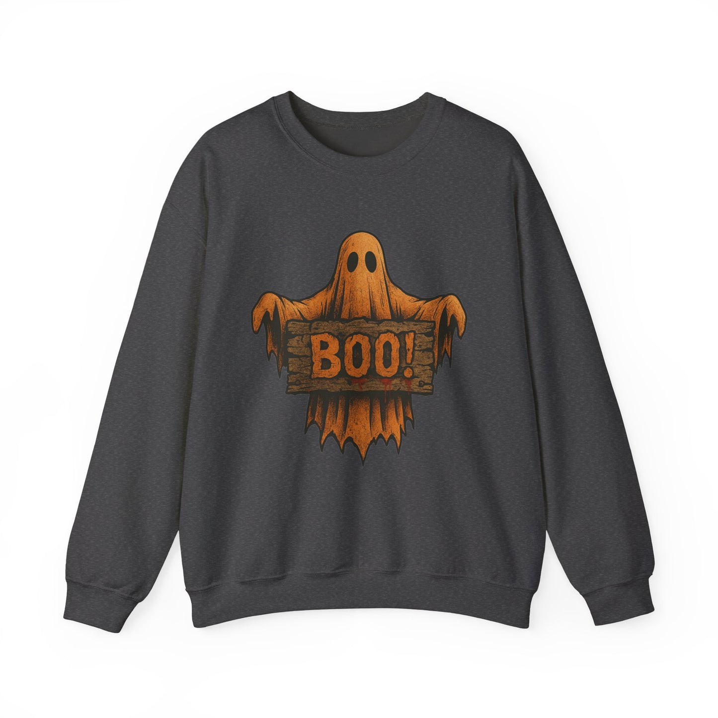 Halloween Boo Ghost Sweatshirt, Spooky Ghost with Wooden Sign, Trick or Treat Shirt, Cute Halloween Apparel, Fall Shirt