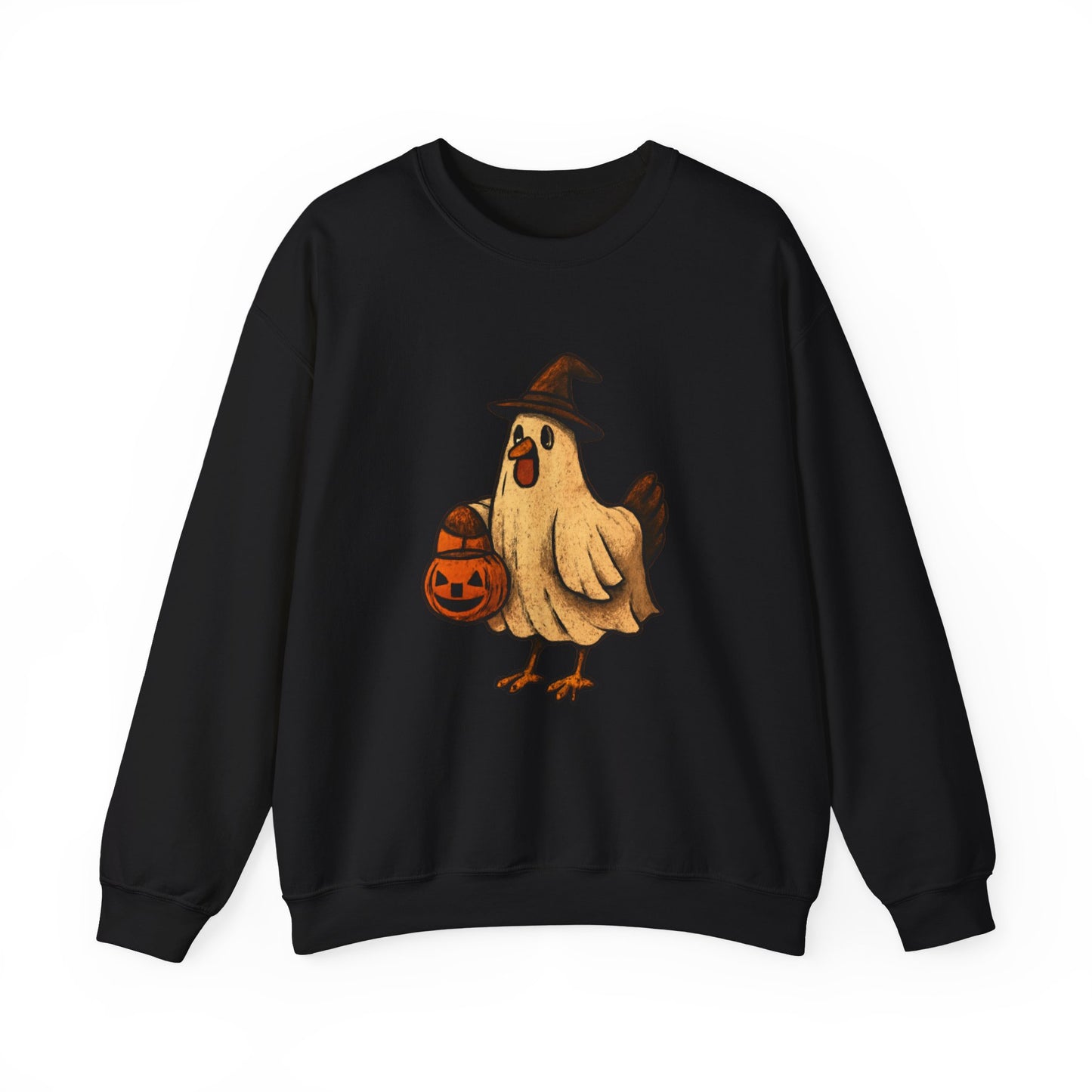 Halloween Chicken Sweatshirt, Cute Bird in Witch Hat Shirt, Trick or Treat Pumpkin Shirt, Funny Halloween Apparel for Bird Lovers