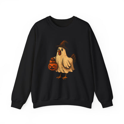 Halloween Chicken Sweatshirt, Cute Bird in Witch Hat Shirt, Trick or Treat Pumpkin Shirt, Funny Halloween Apparel for Bird Lovers