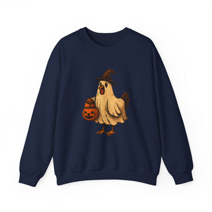 Halloween Chicken Sweatshirt, Cute Bird in Witch Hat Shirt, Trick or Treat Pumpkin Shirt, Funny Halloween Apparel for Bird Lovers
