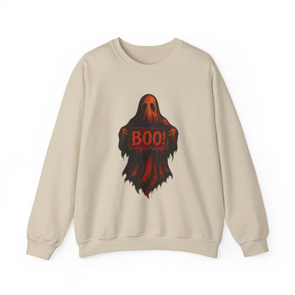 Halloween Ghost Sweatshirt, Spooky Boo Ghost with Sign, Trick or Treat Apparel, Ghostly Halloween Shirt, Fun Fall Shirt
