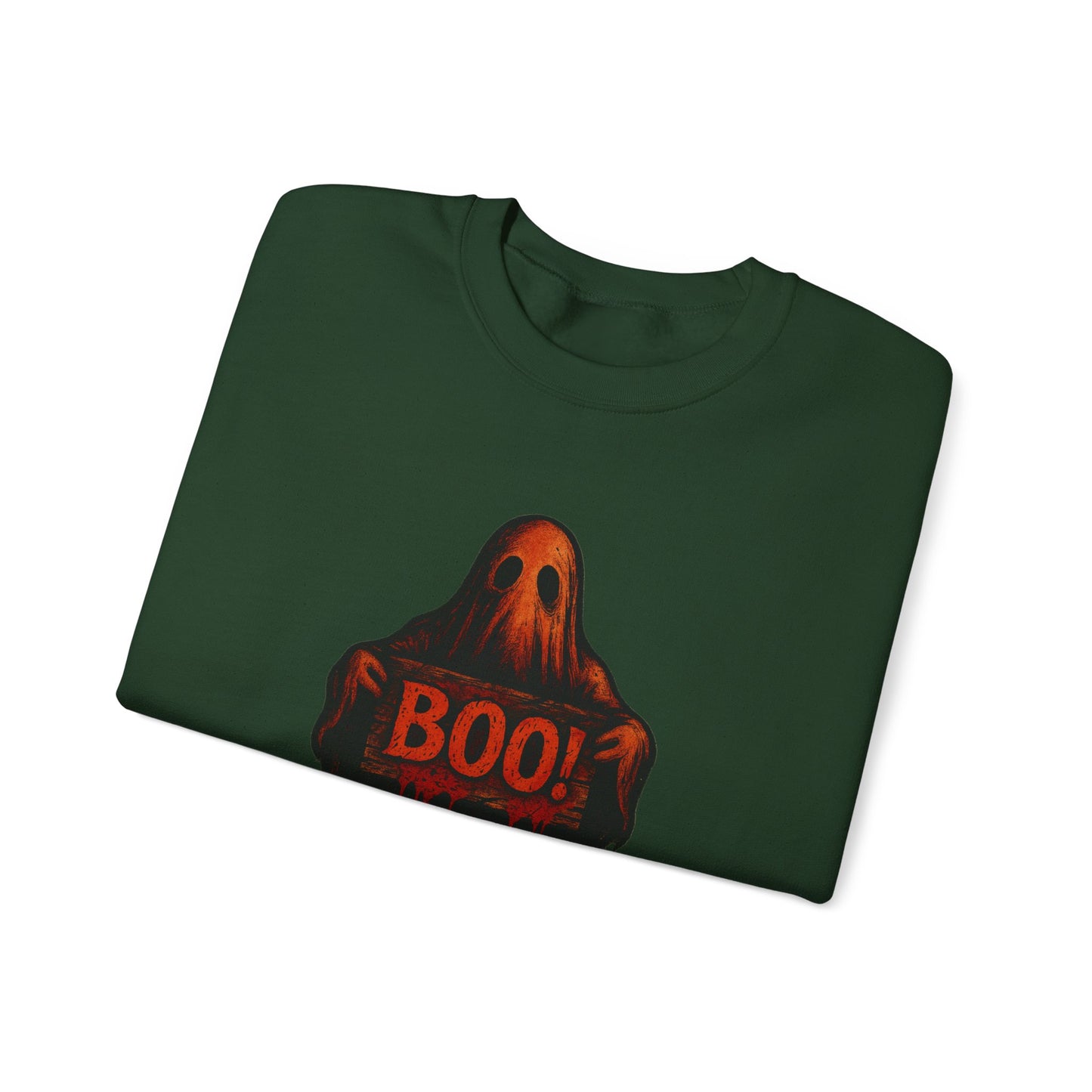 Halloween Ghost Sweatshirt, Spooky Boo Ghost with Sign, Trick or Treat Apparel, Ghostly Halloween Shirt, Fun Fall Shirt