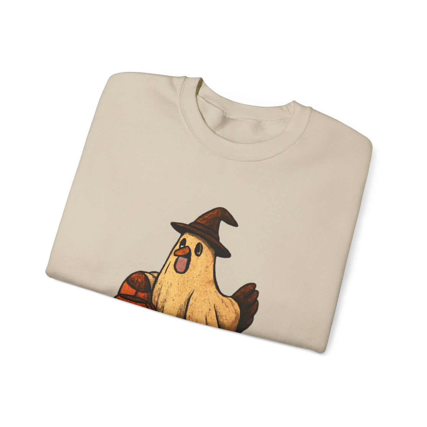 Halloween Chicken Sweatshirt, Cute Bird in Witch Hat Shirt, Trick or Treat Pumpkin Shirt, Funny Halloween Apparel for Bird Lovers