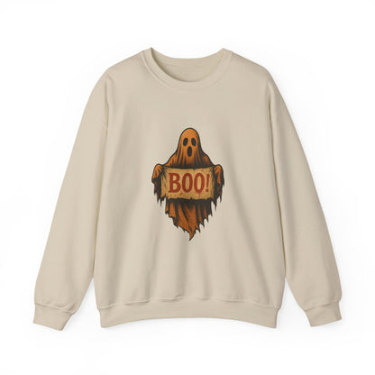 Spooky Boo Ghost Sweatshirt, Halloween Ghost with Boo Sign, Ghostly Halloween Apparel, Trick or Treat Shirt, Fun Halloween Shirt