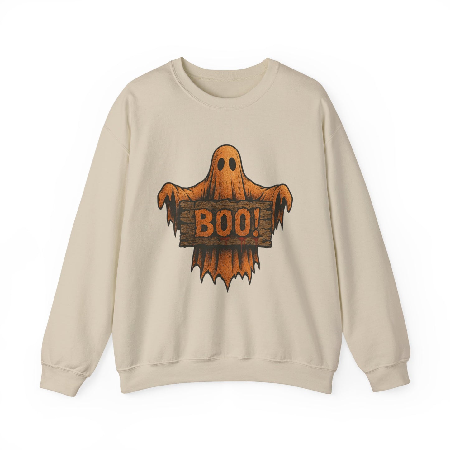 Halloween Boo Ghost Sweatshirt, Spooky Ghost with Wooden Sign, Trick or Treat Shirt, Cute Halloween Apparel, Fall Shirt