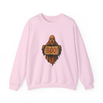 Spooky Boo Ghost Sweatshirt, Halloween Ghost with Boo Sign, Ghostly Halloween Apparel, Trick or Treat Shirt, Fun Halloween Shirt