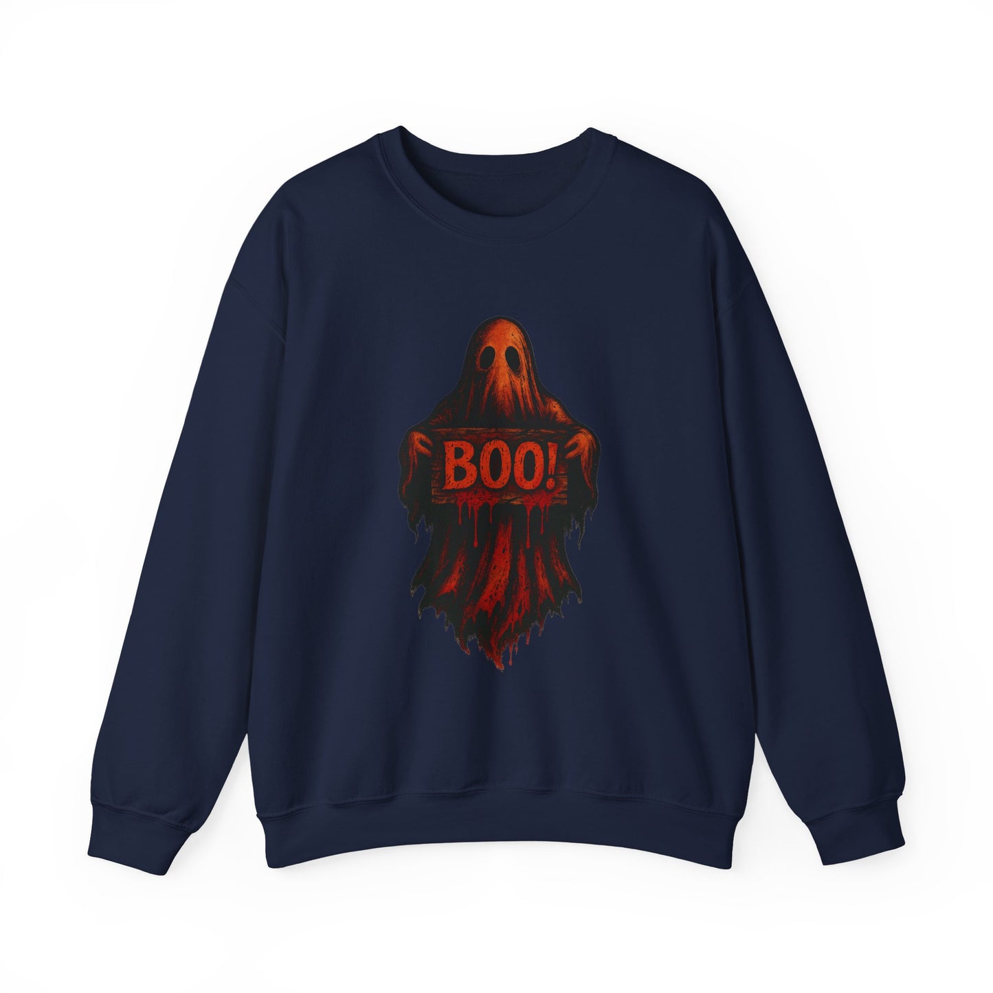 Halloween Ghost Sweatshirt, Spooky Boo Ghost with Sign, Trick or Treat Apparel, Ghostly Halloween Shirt, Fun Fall Shirt