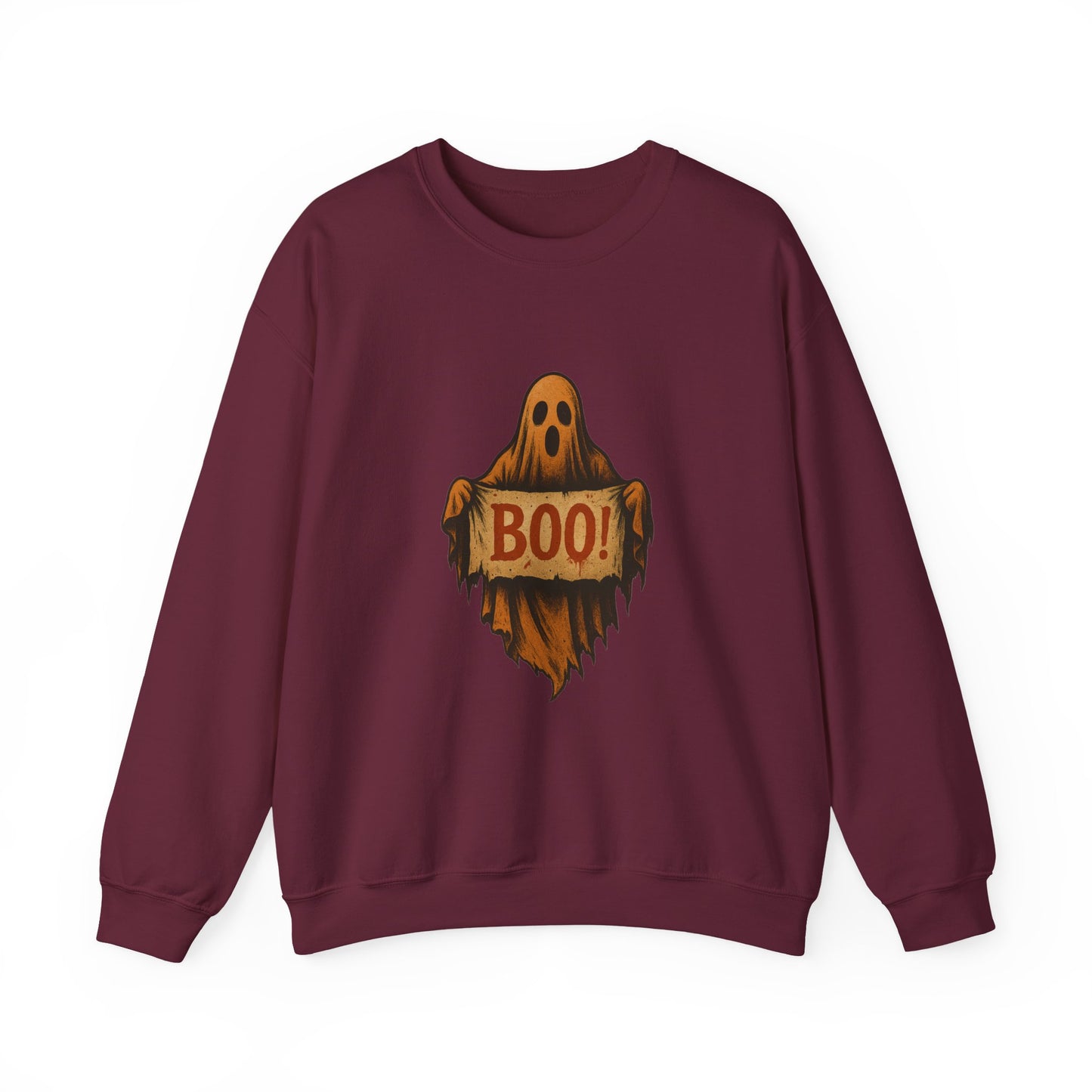 Spooky Boo Ghost Sweatshirt, Halloween Ghost with Boo Sign, Ghostly Halloween Apparel, Trick or Treat Shirt, Fun Halloween Shirt