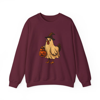 Halloween Chicken Sweatshirt, Cute Bird in Witch Hat Shirt, Trick or Treat Pumpkin Shirt, Funny Halloween Apparel for Bird Lovers