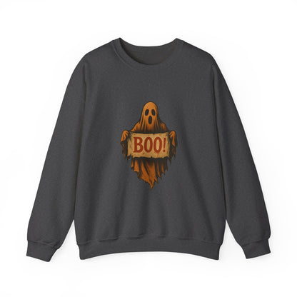Spooky Boo Ghost Sweatshirt, Halloween Ghost with Boo Sign, Ghostly Halloween Apparel, Trick or Treat Shirt, Fun Halloween Shirt