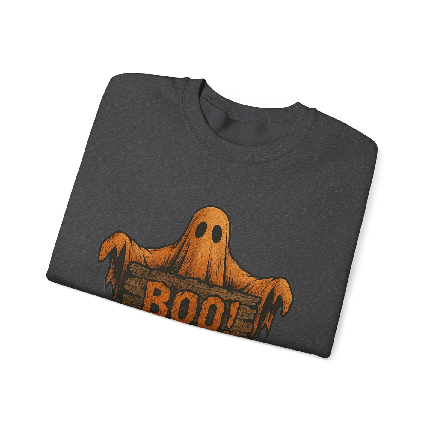 Halloween Boo Ghost Sweatshirt, Spooky Ghost with Wooden Sign, Trick or Treat Shirt, Cute Halloween Apparel, Fall Shirt