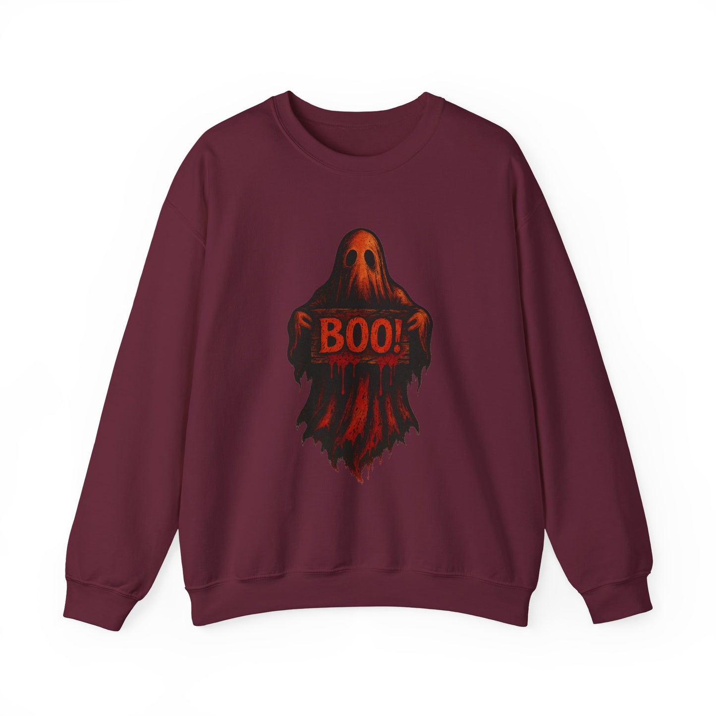 Halloween Ghost Sweatshirt, Spooky Boo Ghost with Sign, Trick or Treat Apparel, Ghostly Halloween Shirt, Fun Fall Shirt