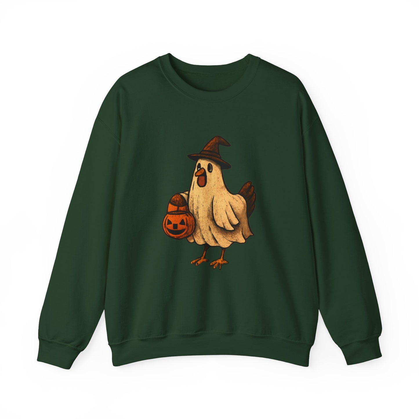 Halloween Chicken Sweatshirt, Cute Bird in Witch Hat Shirt, Trick or Treat Pumpkin Shirt, Funny Halloween Apparel for Bird Lovers