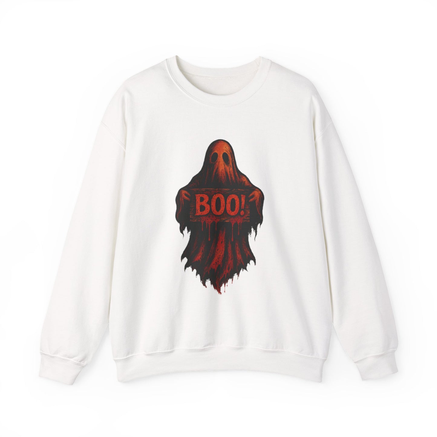 Halloween Ghost Sweatshirt, Spooky Boo Ghost with Sign, Trick or Treat Apparel, Ghostly Halloween Shirt, Fun Fall Shirt