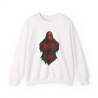 Halloween Ghost Sweatshirt, Spooky Boo Ghost with Sign, Trick or Treat Apparel, Ghostly Halloween Shirt, Fun Fall Shirt