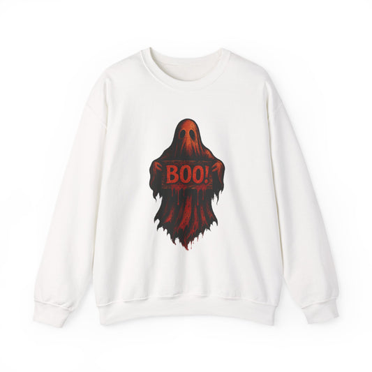 Halloween Ghost Sweatshirt, Spooky Boo Ghost with Sign, Trick or Treat Apparel, Ghostly Halloween Shirt, Fun Fall Shirt
