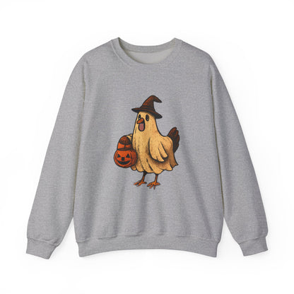 Halloween Chicken Sweatshirt, Cute Bird in Witch Hat Shirt, Trick or Treat Pumpkin Shirt, Funny Halloween Apparel for Bird Lovers