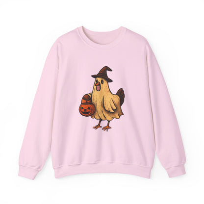 Halloween Chicken Sweatshirt, Cute Bird in Witch Hat Shirt, Trick or Treat Pumpkin Shirt, Funny Halloween Apparel for Bird Lovers